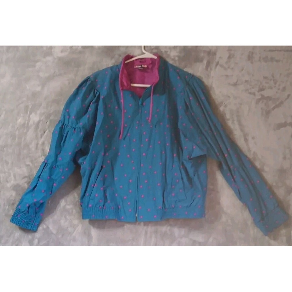 Tail Windbreaker Jacket‎ Womens Small Vintage 80s Blue Pinks Dots Retro Full Zip
